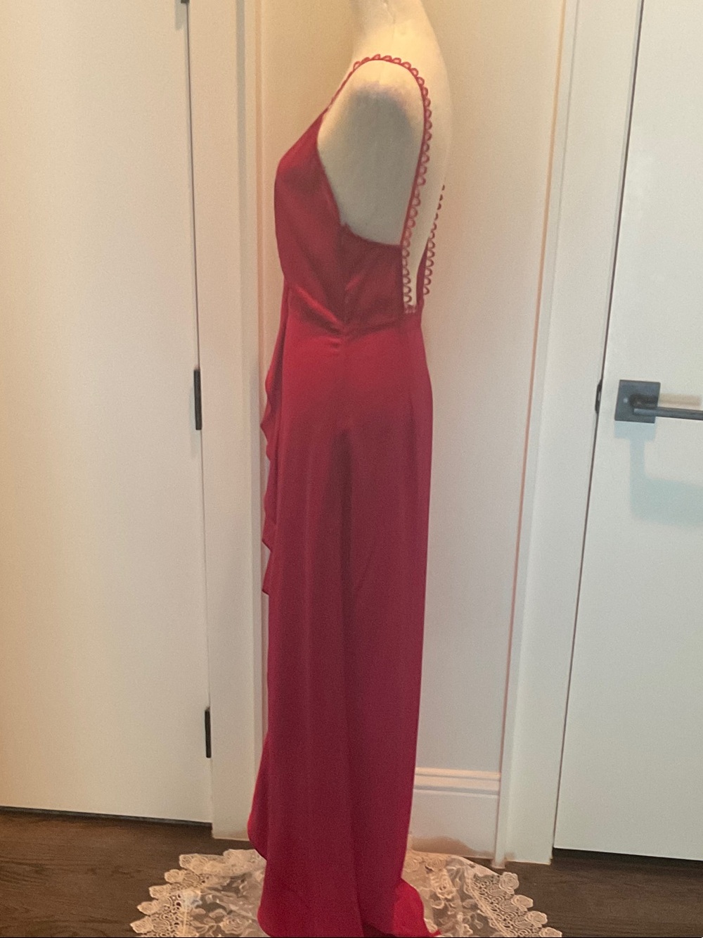 For Love & Lemons Red Ruffle-Front Maxi Dress - Picture 2 of 4
